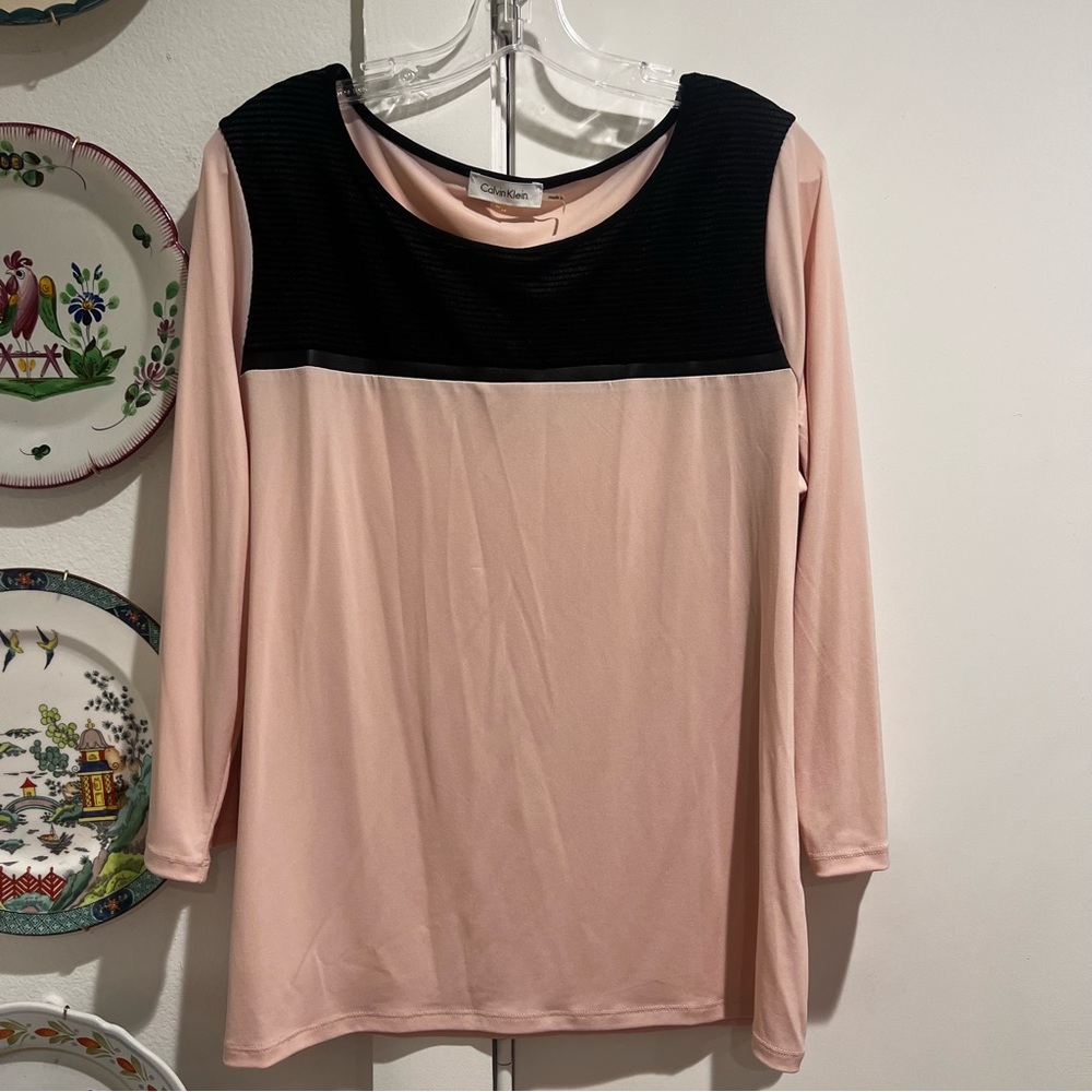 Calvin Klein Pink Black Long Sleeve Blouse